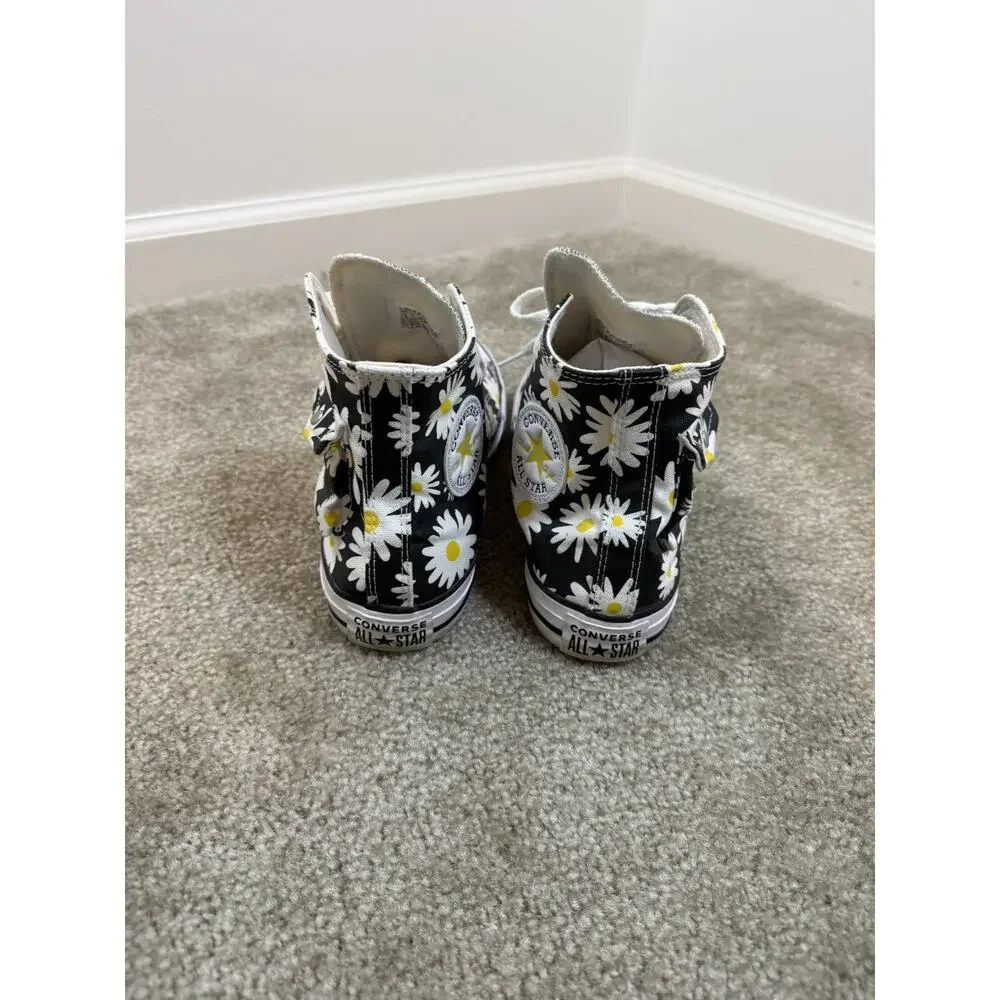 Converse High Top Sneakers Black with White and Yellow Daisy Print - Picture 3 of 9